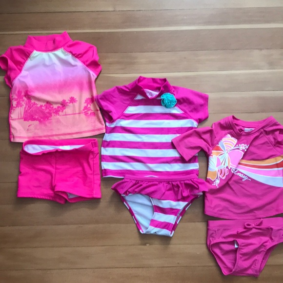 Cherokee Other - 3 - Rash Guard Swim Suits - Pink Baby Girl 18 mos.